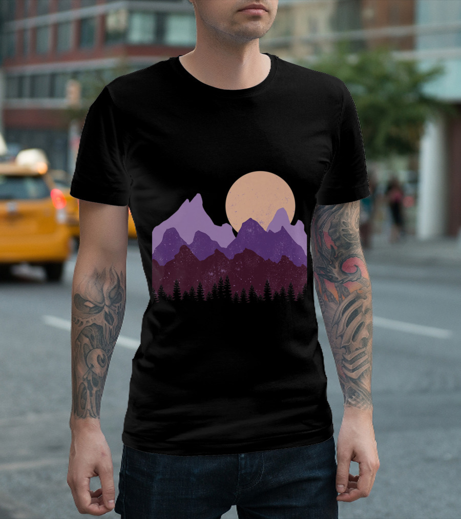 Vintage Purple Mountain Forest Sunset T-Shirt