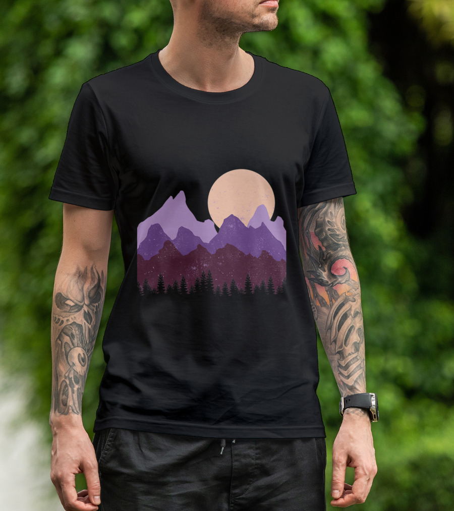 Vintage Purple Mountain Forest Sunset T-Shirt