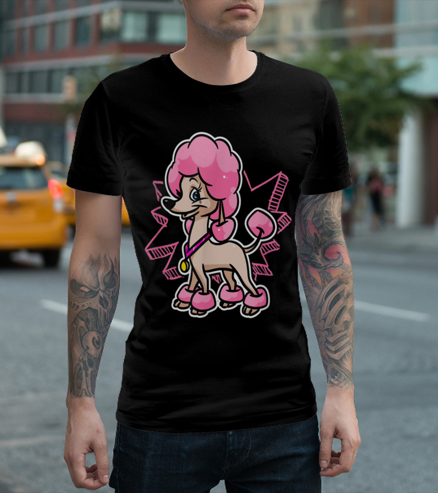 Poodle Dog Cartoon Pink Prize Medal T-Shirt