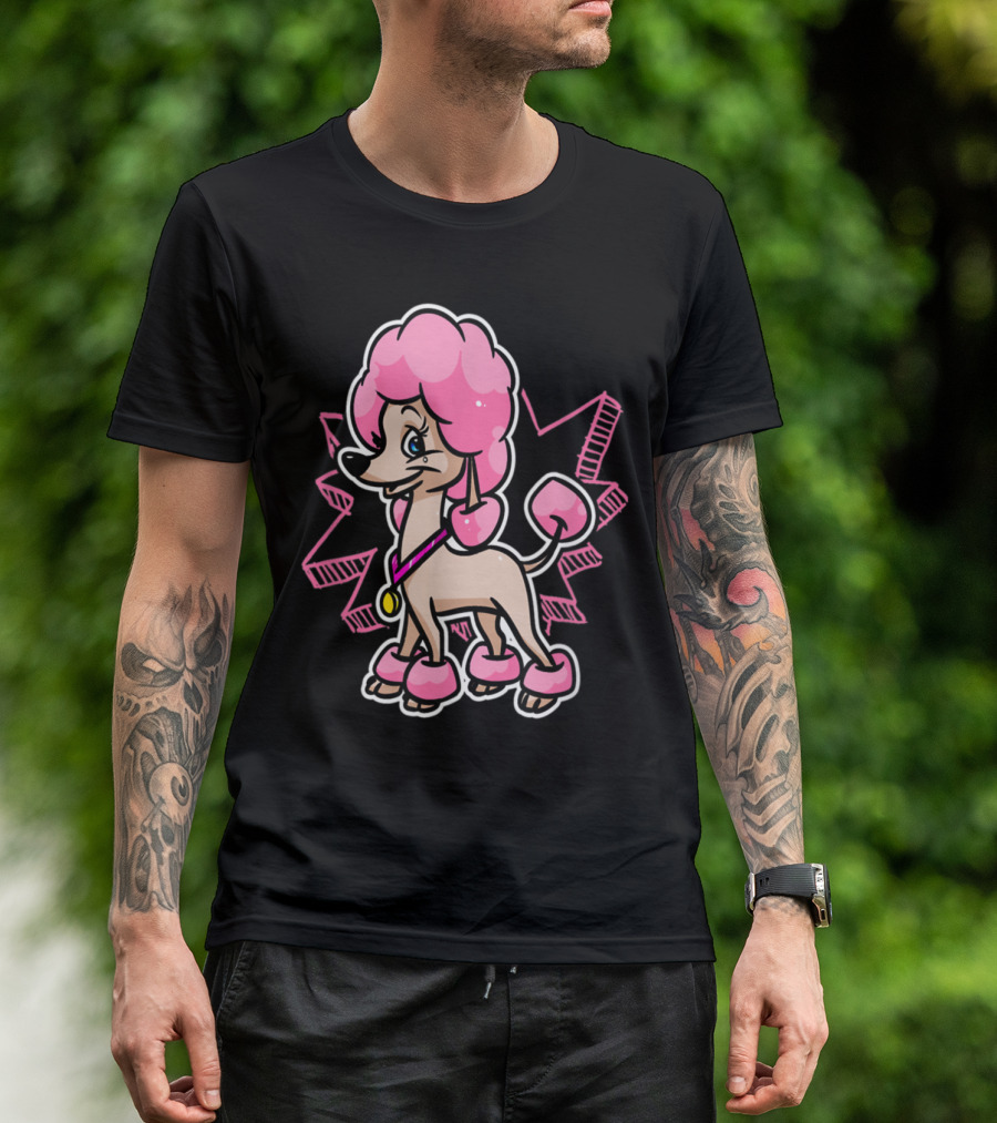 Poodle Dog Cartoon Pink Prize Medal T-Shirt