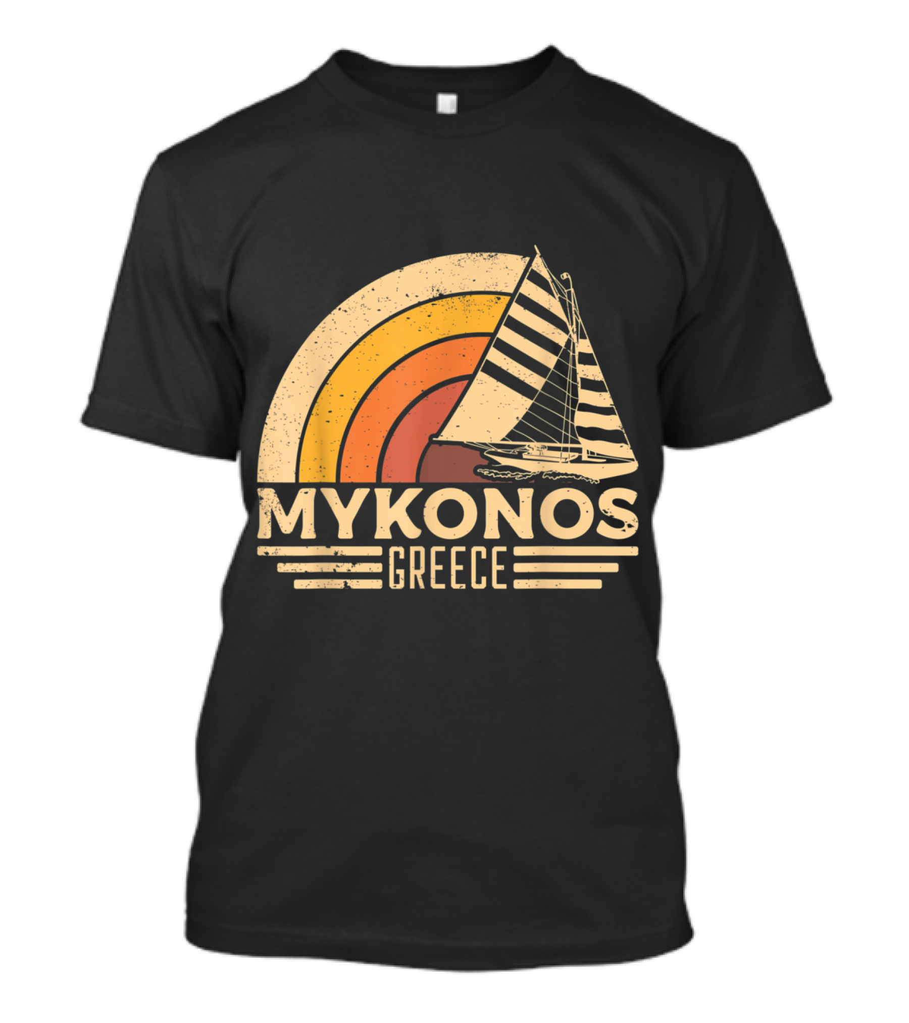 Vintage Mykonos Greece Sailing Retro Sunset Boat T-Shirt