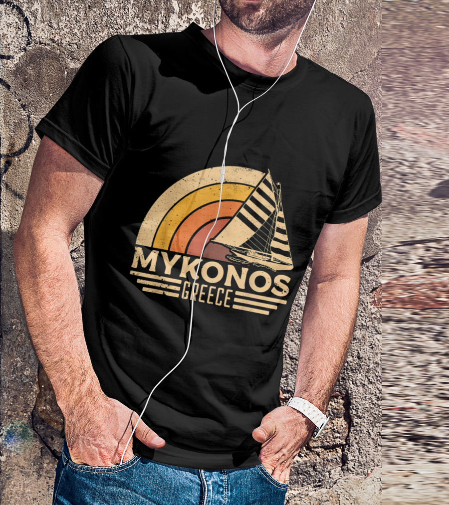 Vintage Mykonos Greece Sailing Retro Sunset Boat T-Shirt