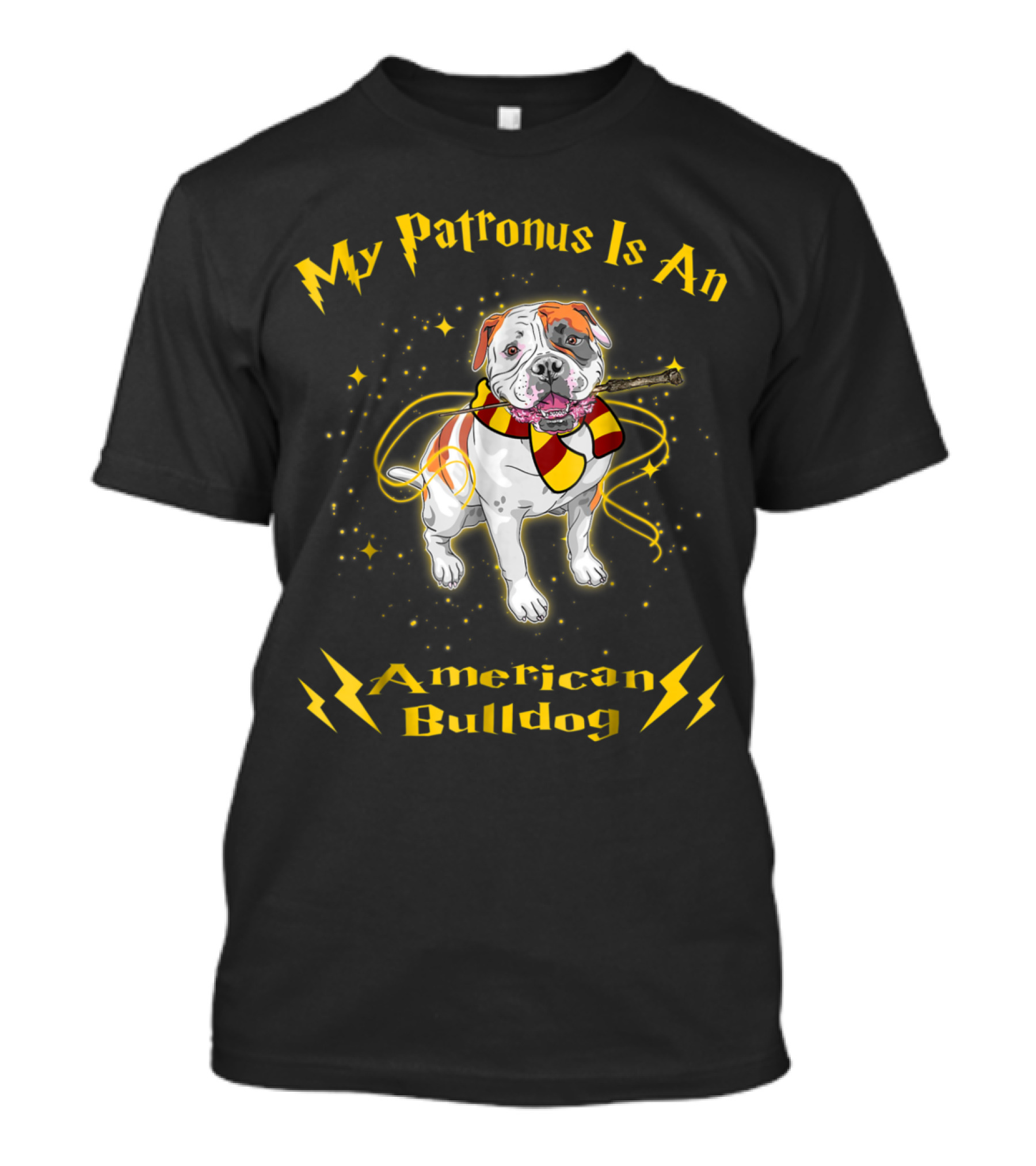 My Patronus Is An American Bulldog With Wizard Scarf And Magical Sparkles T-Shirt