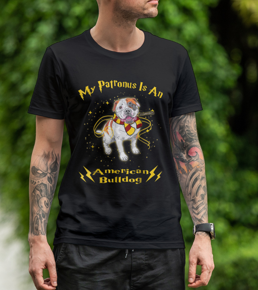 My Patronus Is An American Bulldog With Wizard Scarf And Magical Sparkles T-Shirt