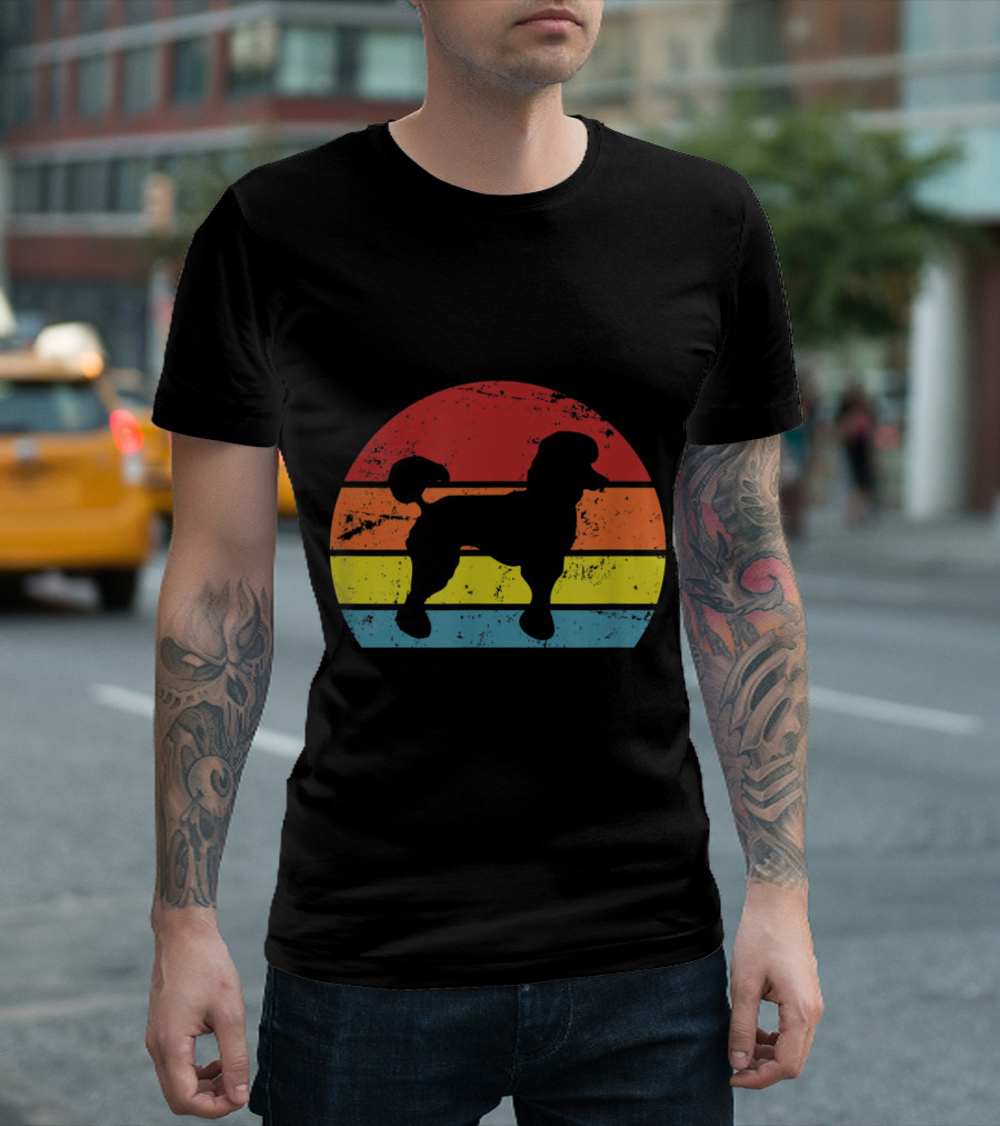 Poodle Dog Silhouette Vintage Retro Rainbow Dad T-Shirt