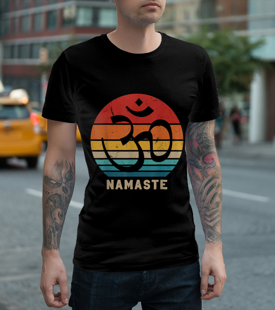 Namaste Om Symbol Retro Sunset Yoga Zen Vintage T-Shirt