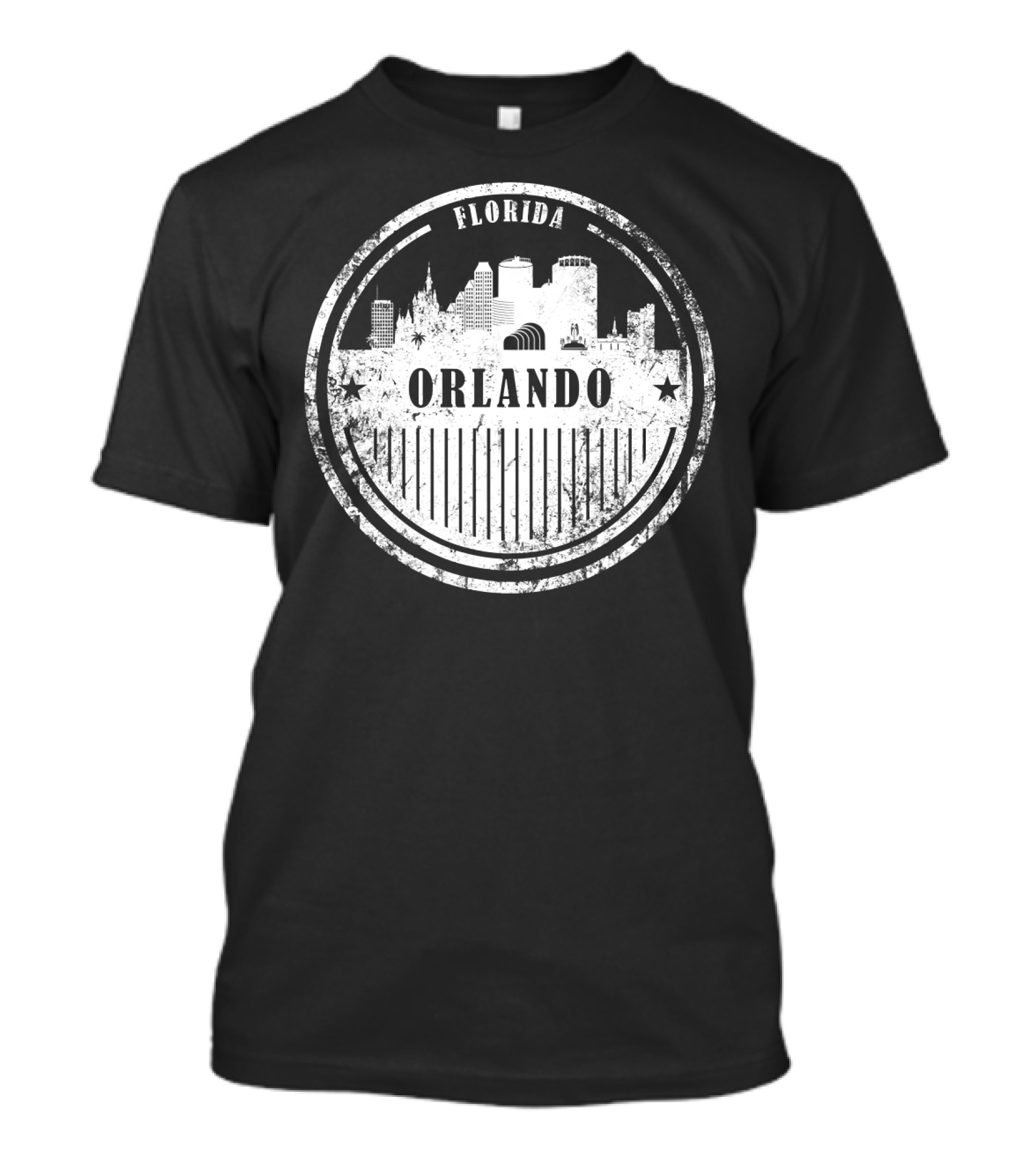 Orlando Florida Grunge Skyline Distressed Circular Emblem T-Shirt