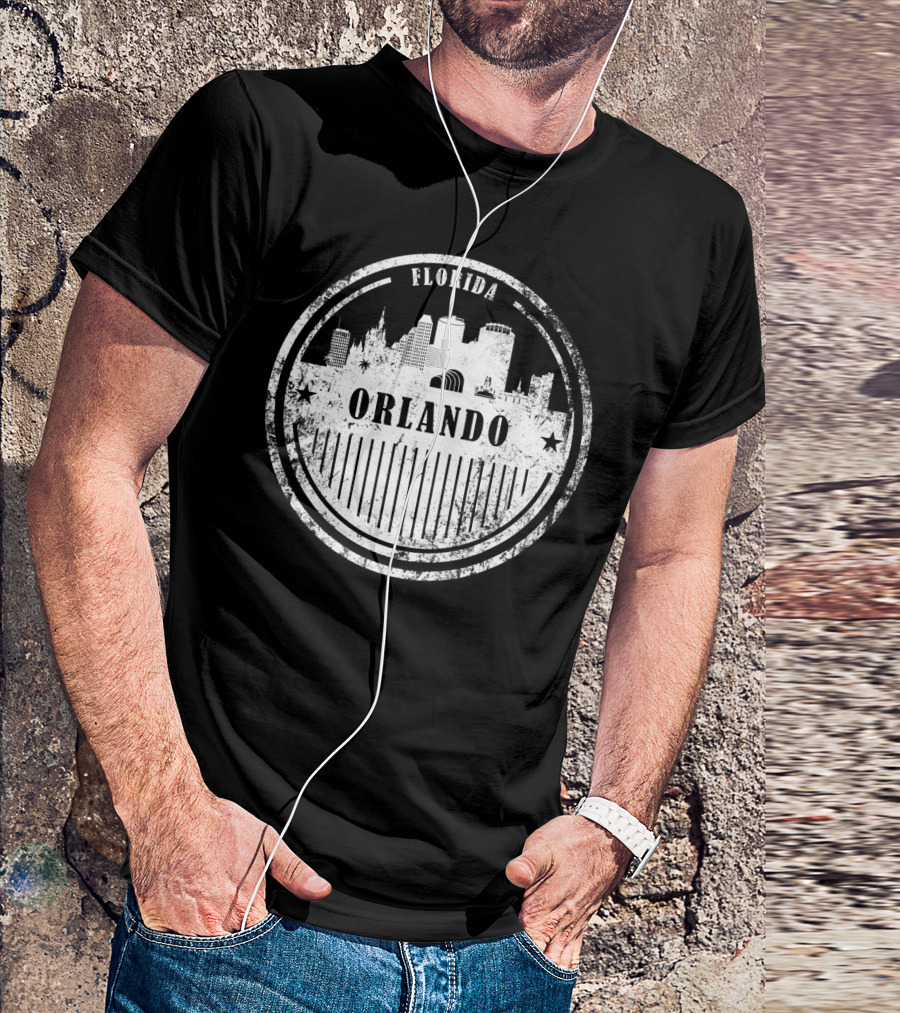 Orlando Florida Grunge Skyline Distressed Circular Emblem T-Shirt