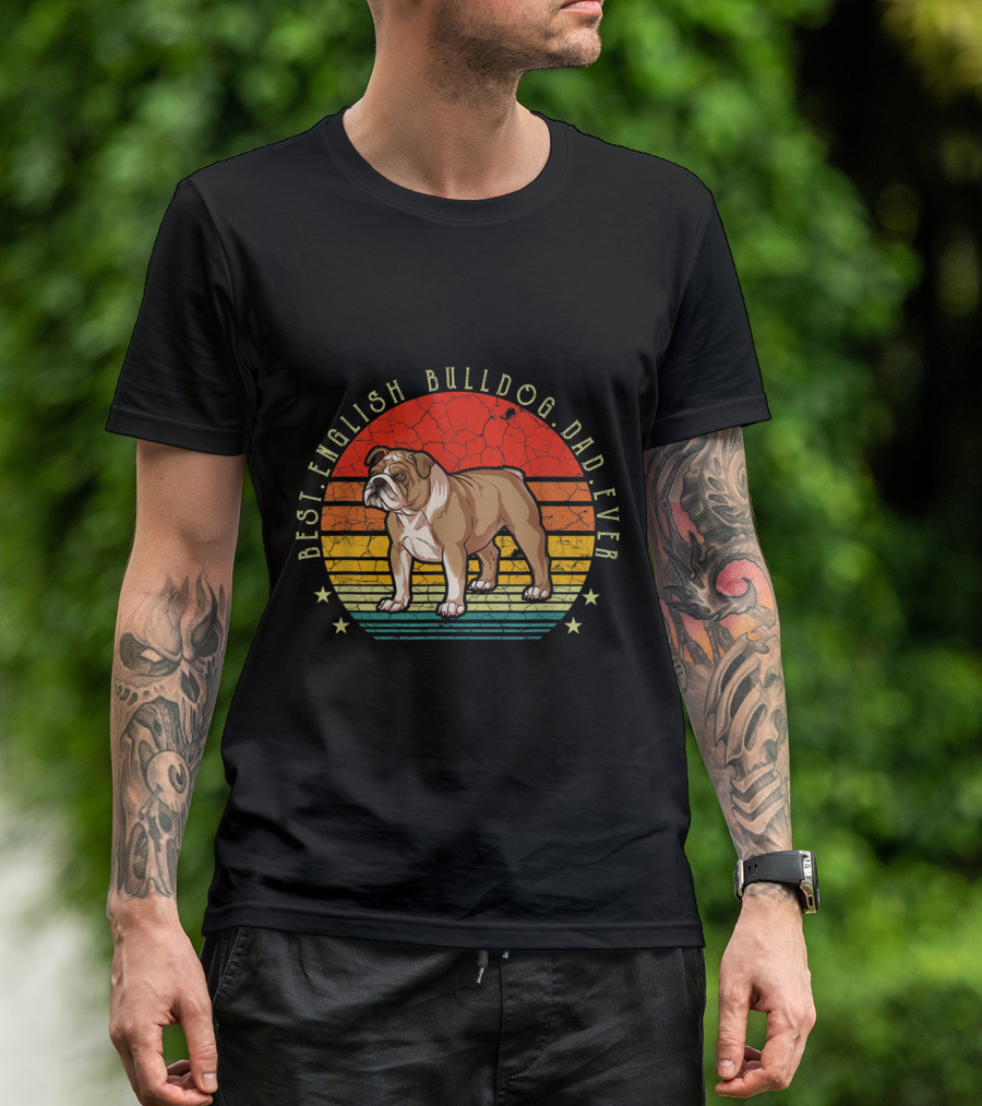 Best English Bulldog Dad Ever Vintage Style With Stars And Stripes Iconic T-Shirt