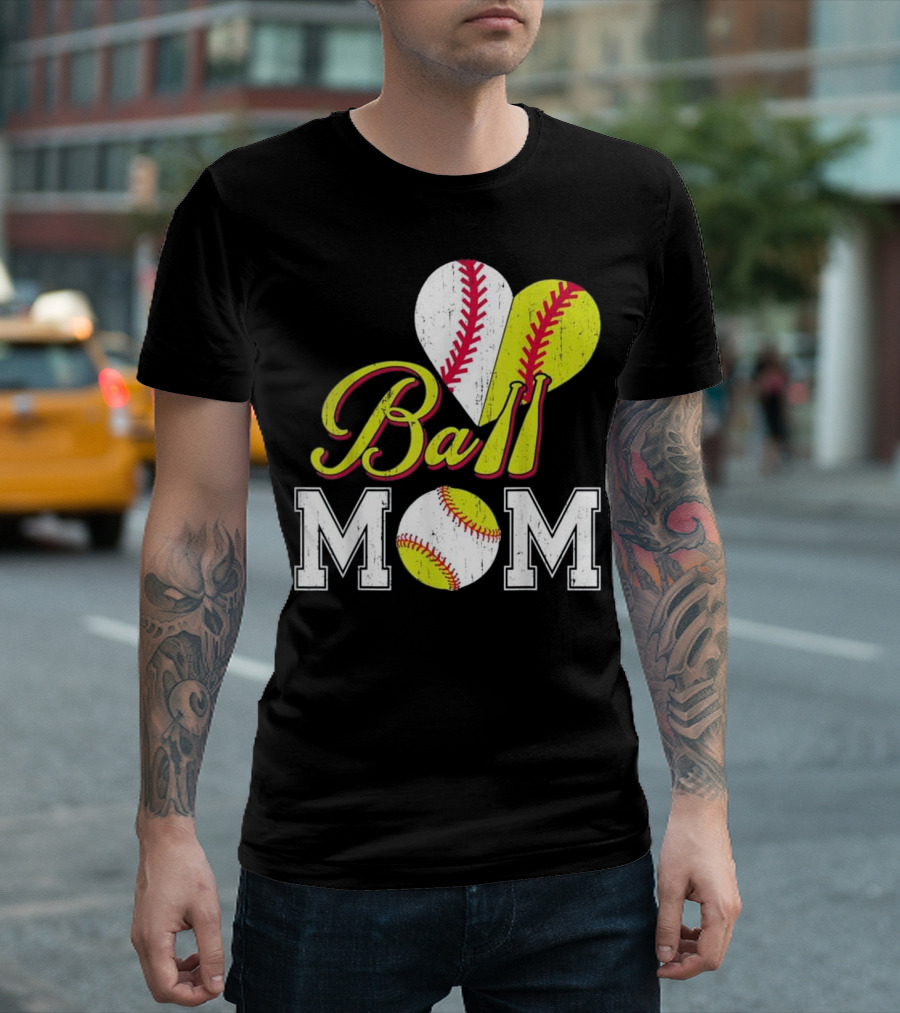 Ball Mom Heart Baseball Softball T-Shirt