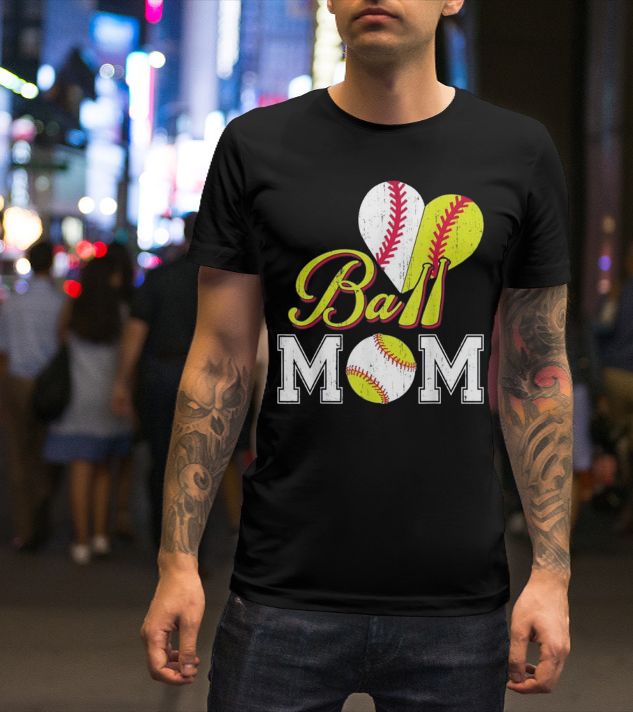 Ball Mom Heart Baseball Softball T-Shirt