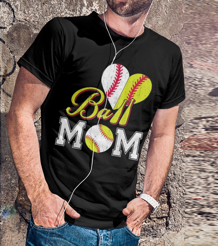 Ball Mom Heart Baseball Softball T-Shirt