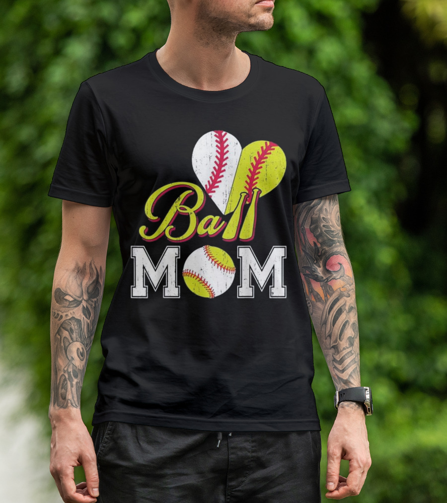 Ball Mom Heart Baseball Softball T-Shirt