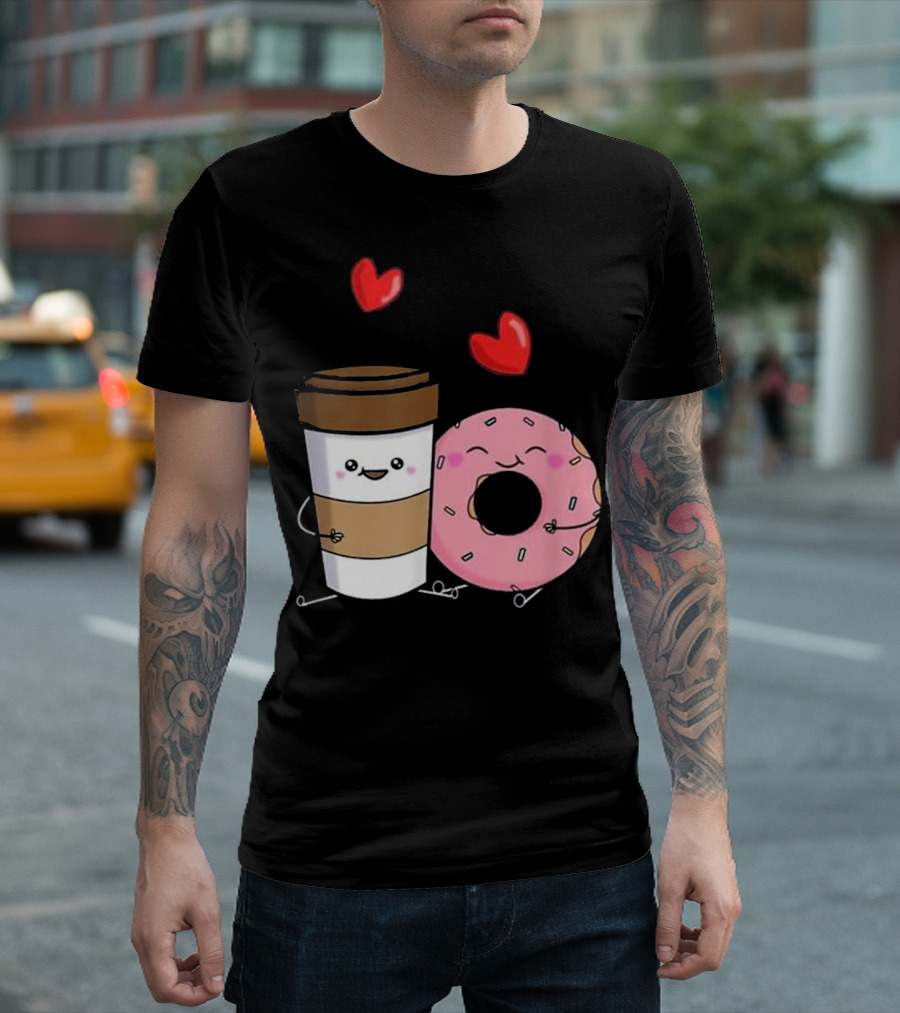 Coffee And Donuts Cute Kawaii Happy Friends T-Shirt