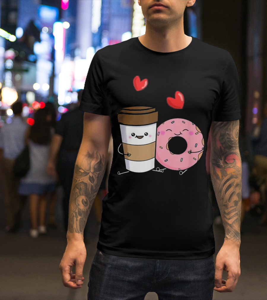 Coffee And Donuts Cute Kawaii Happy Friends T-Shirt