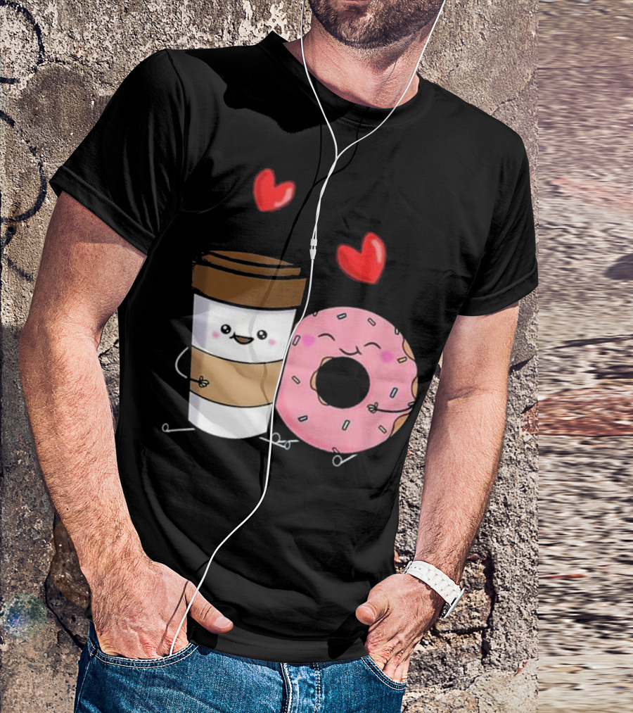 Coffee And Donuts Cute Kawaii Happy Friends T-Shirt