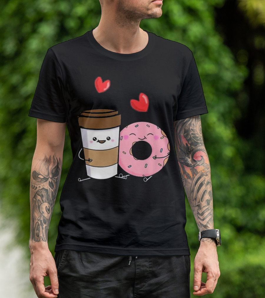 Coffee And Donuts Cute Kawaii Happy Friends T-Shirt