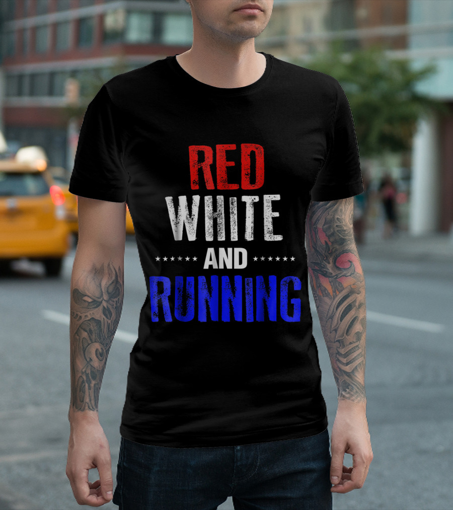 Red White And Running Funny 4th Of July USA Ame T-Shirt