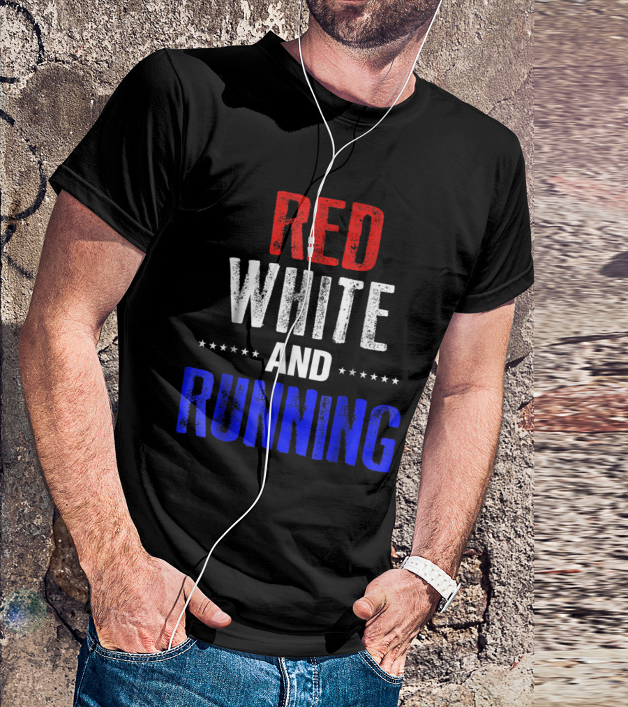 Red White And Running Funny 4th Of July USA Ame T-Shirt