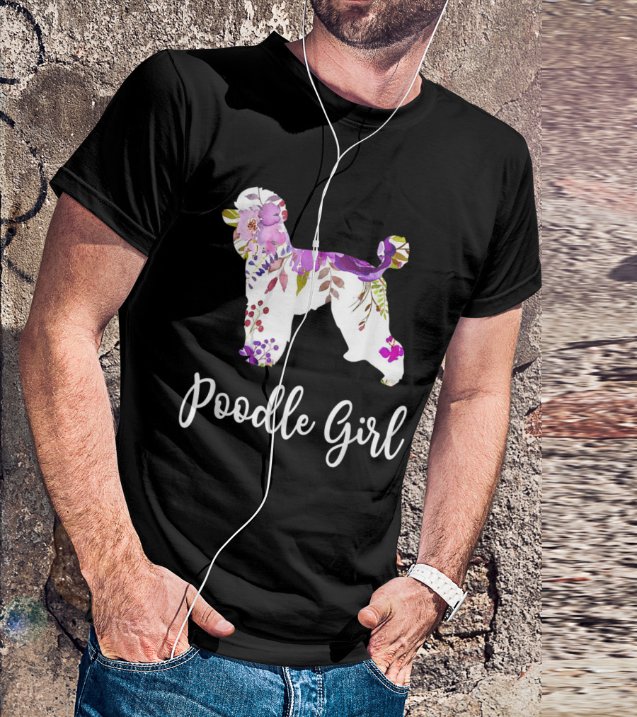 Poodle Girl Floral Pattern Funny Poodle Dog T-Shirt