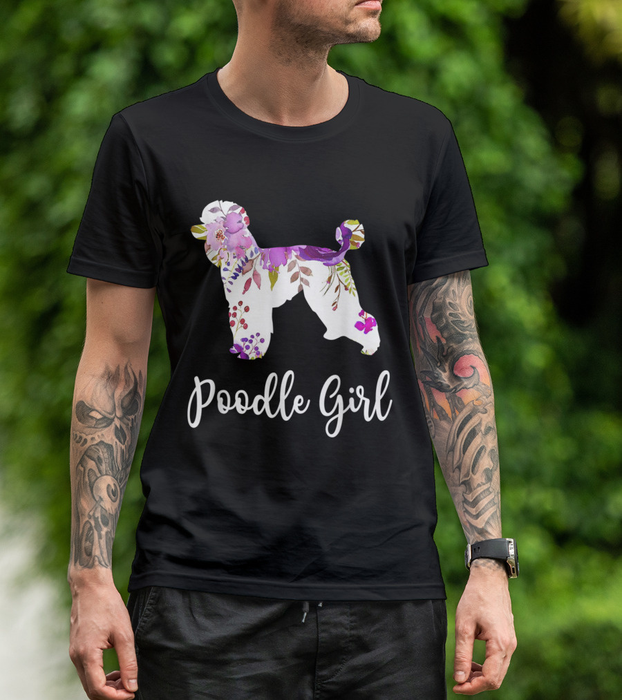 Poodle Girl Floral Pattern Funny Poodle Dog T-Shirt