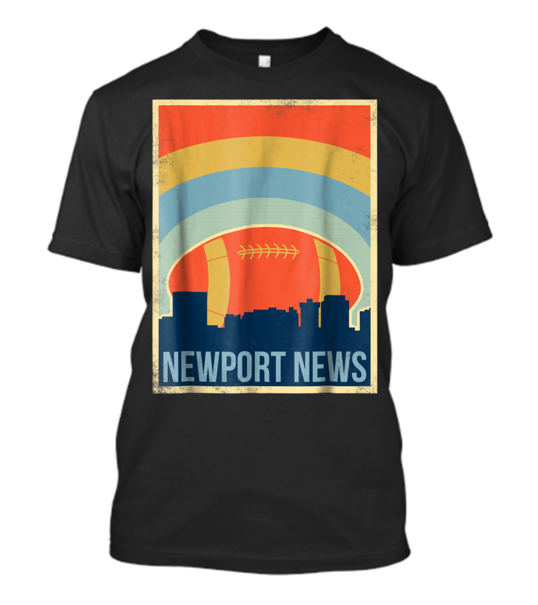Newport News Skyline With Vintage Football Rugby Arc T-Shirt