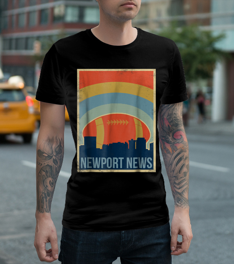 Newport News Skyline With Vintage Football Rugby Arc T-Shirt