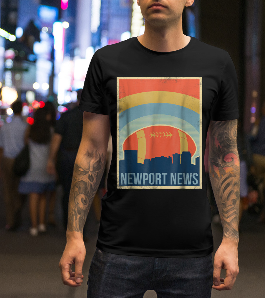 Newport News Skyline With Vintage Football Rugby Arc T-Shirt