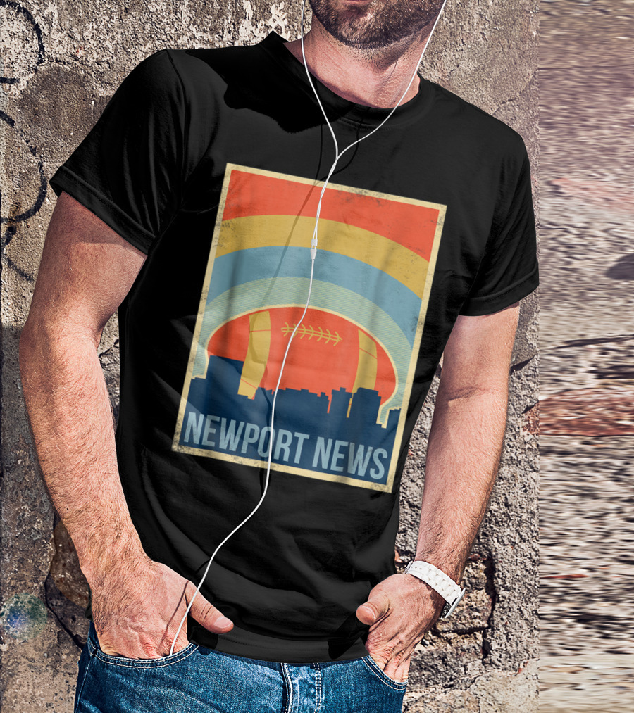Newport News Skyline With Vintage Football Rugby Arc T-Shirt