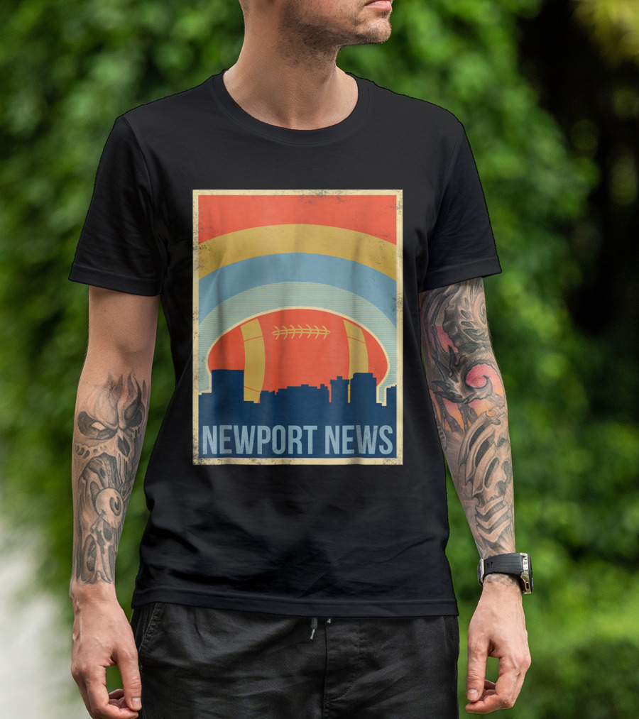 Newport News Skyline With Vintage Football Rugby Arc T-Shirt