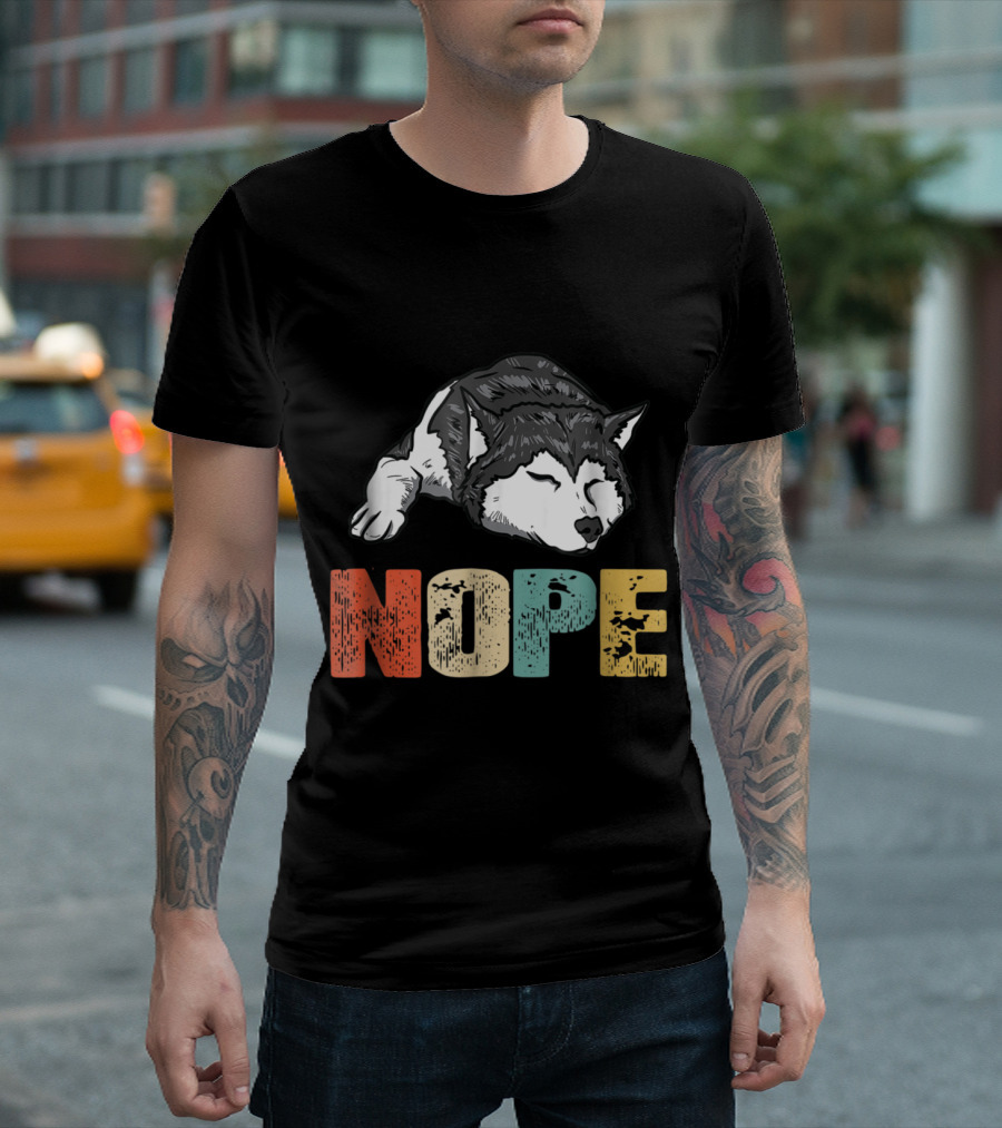 Vintage Nope Sleeping Siberian Husky Funny T-Shirt
