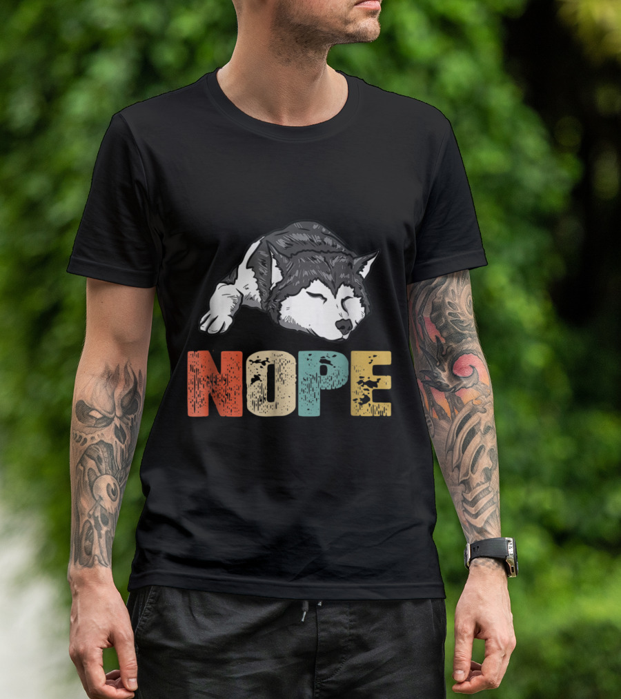 Vintage Nope Sleeping Siberian Husky Funny T-Shirt