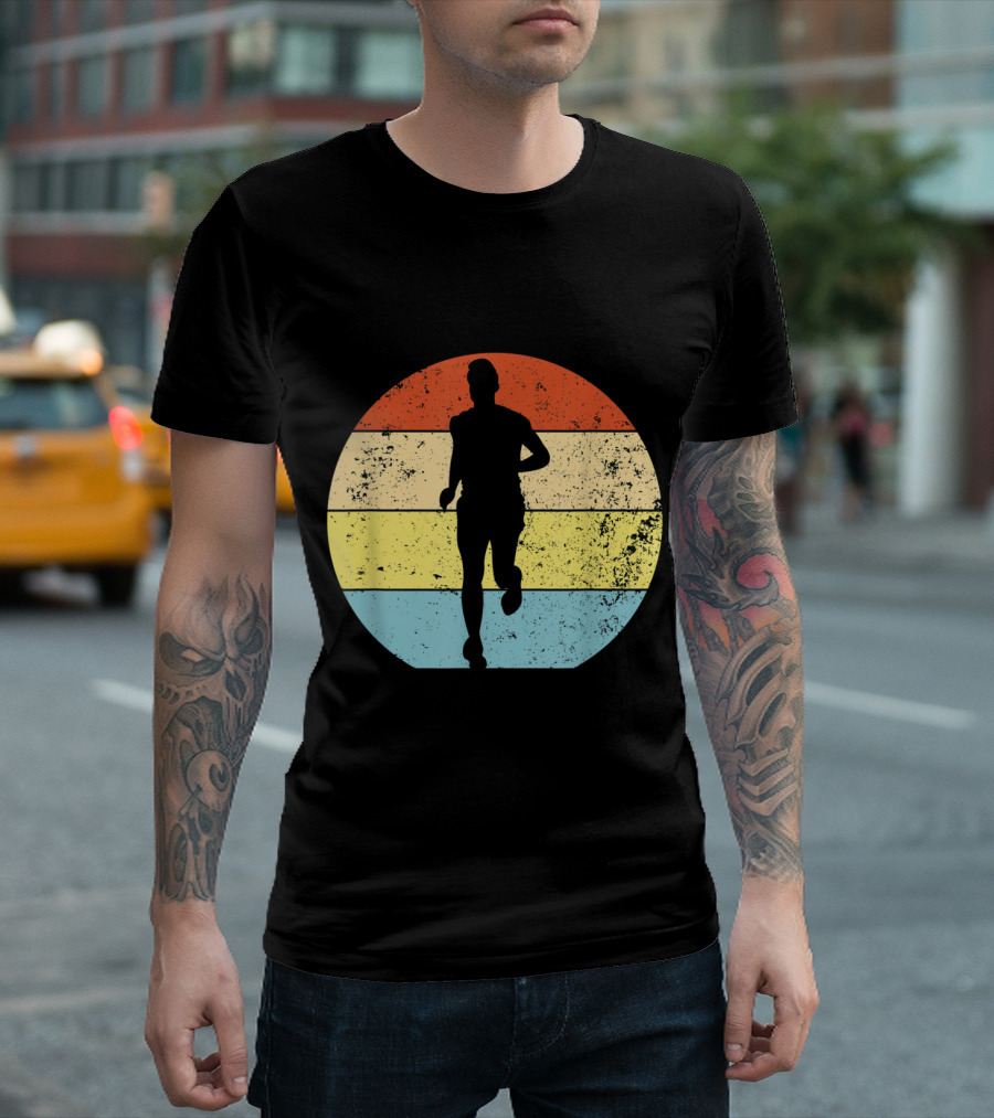 Running For Runners Retro Vintage Silhouette In Striped Circle T-Shirt