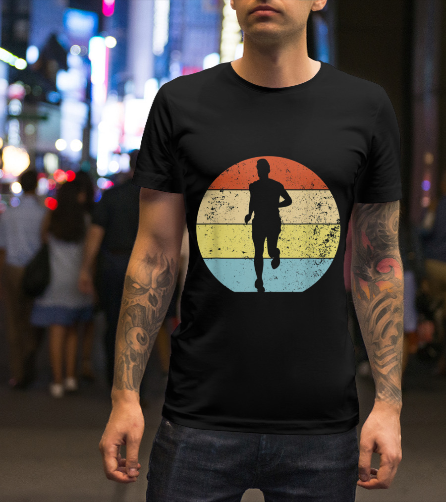 Running For Runners Retro Vintage Silhouette In Striped Circle T-Shirt
