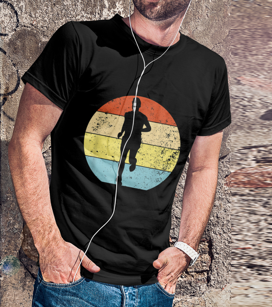 Running For Runners Retro Vintage Silhouette In Striped Circle T-Shirt