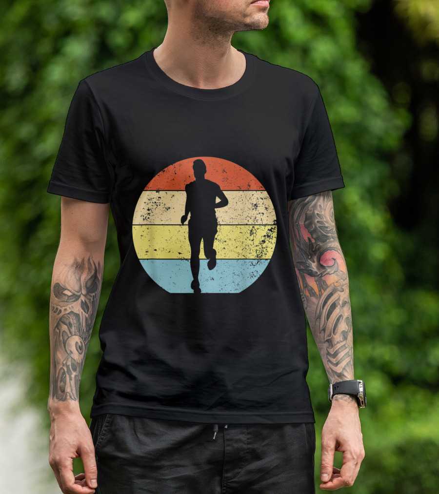 Running For Runners Retro Vintage Silhouette In Striped Circle T-Shirt