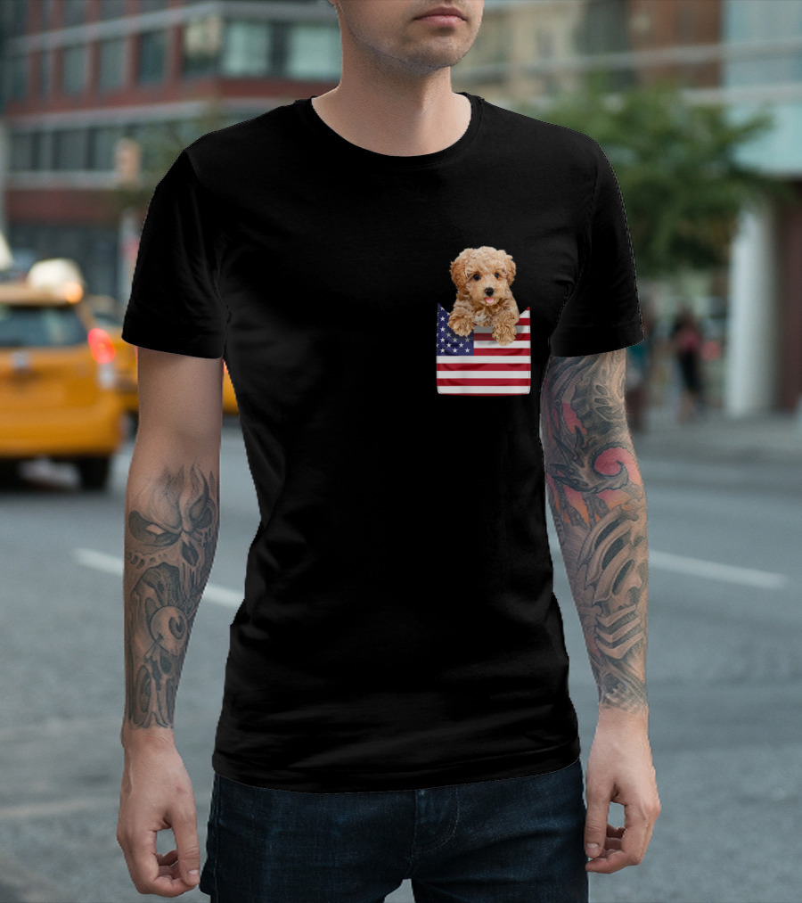 Poodle In American Flag Pocket Patriotic Dog T-Shirt