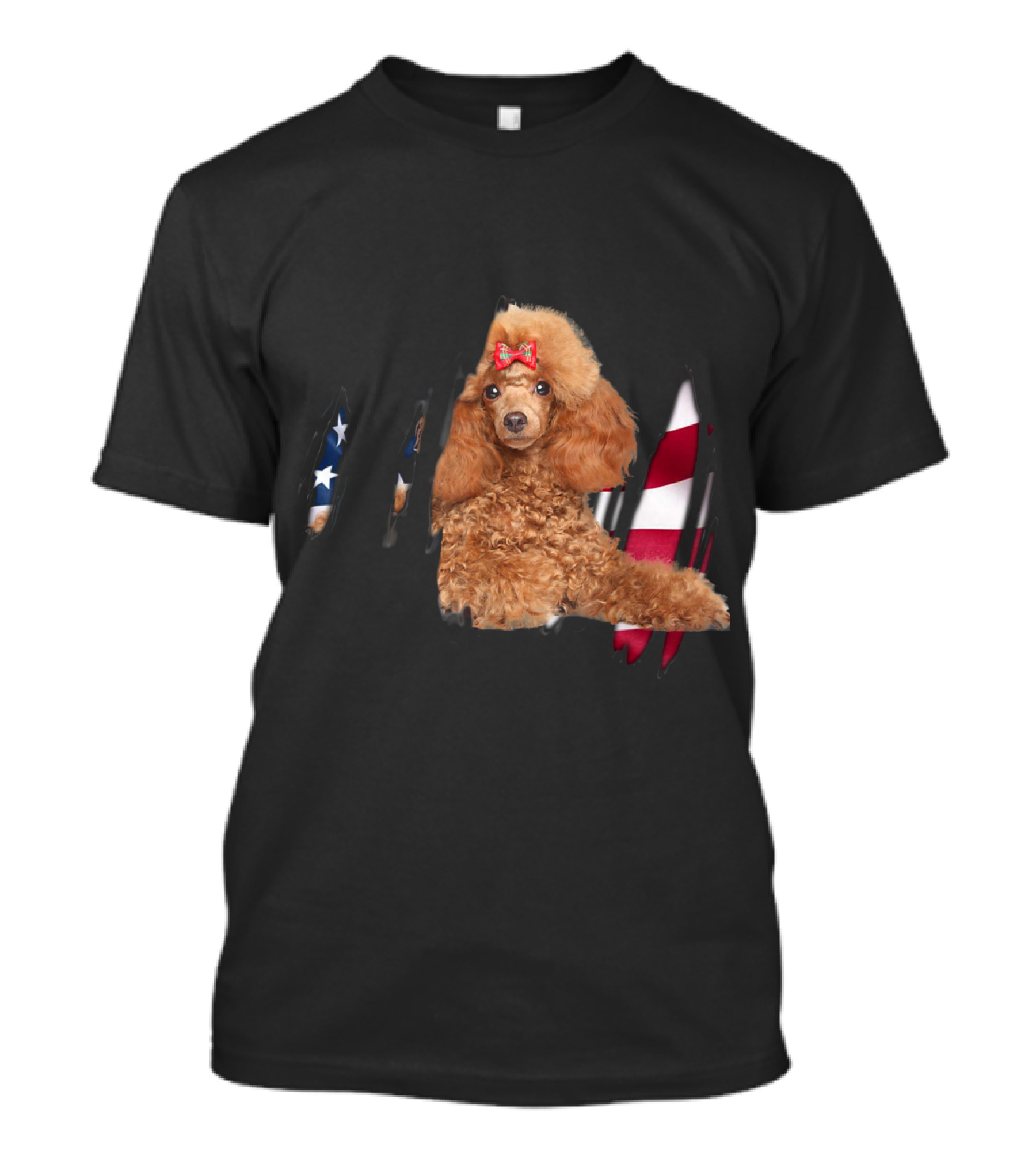 Poodle With USA Flag Stripes And Stars Bow T-Shirt