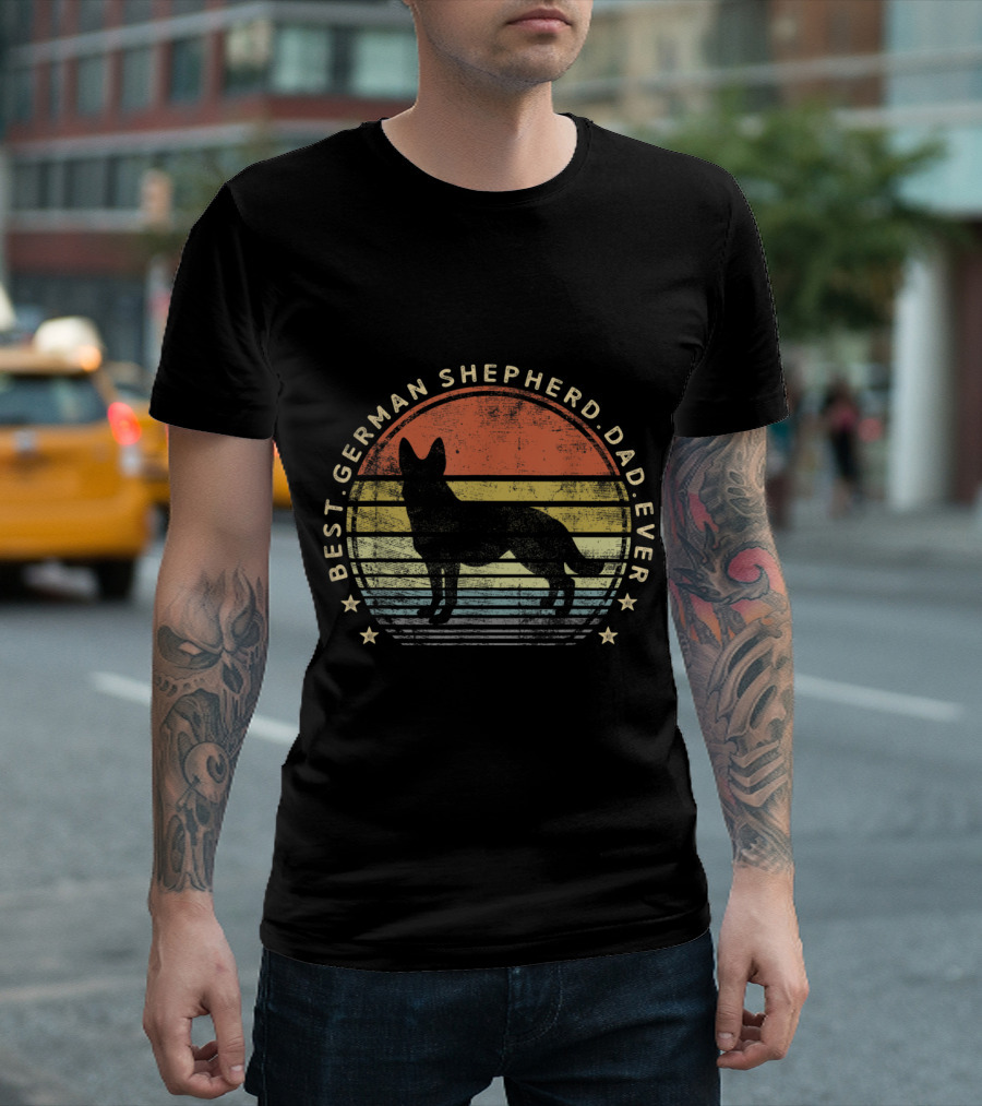 Best German Shepherd Dad Ever Vintage Sunset T-Shirt