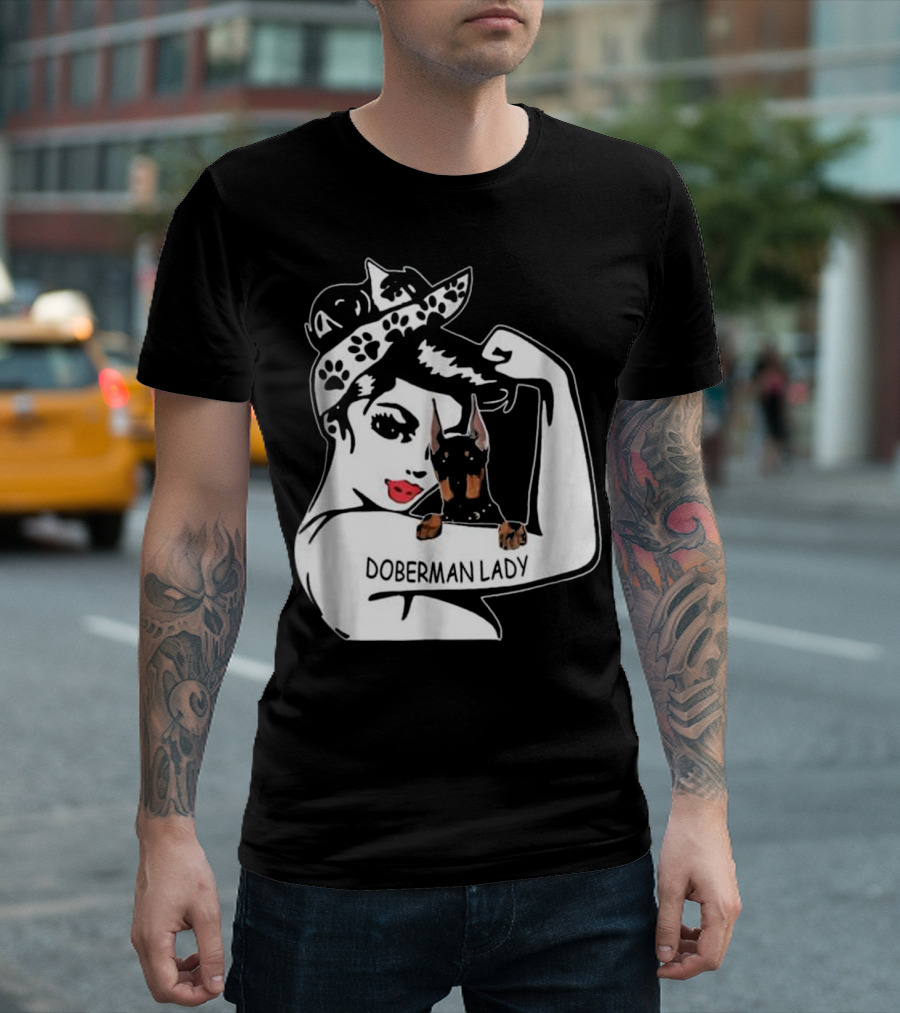 Doberman Lady Strong Funny Mom Retro Rosie the Riveter T-Shirt