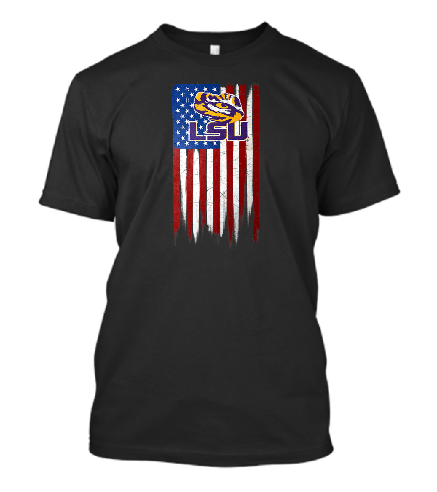 LSU Tigers Grunge American Flag Tiger Eye Emblem T-Shirt