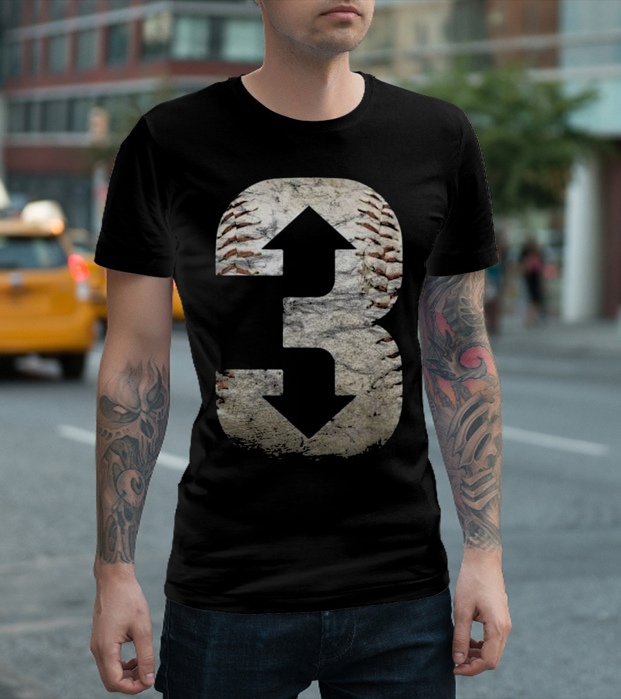 3 Up 3 Down Baseball Themed Shirt with Arrows and Stitched Texture T-Shirt