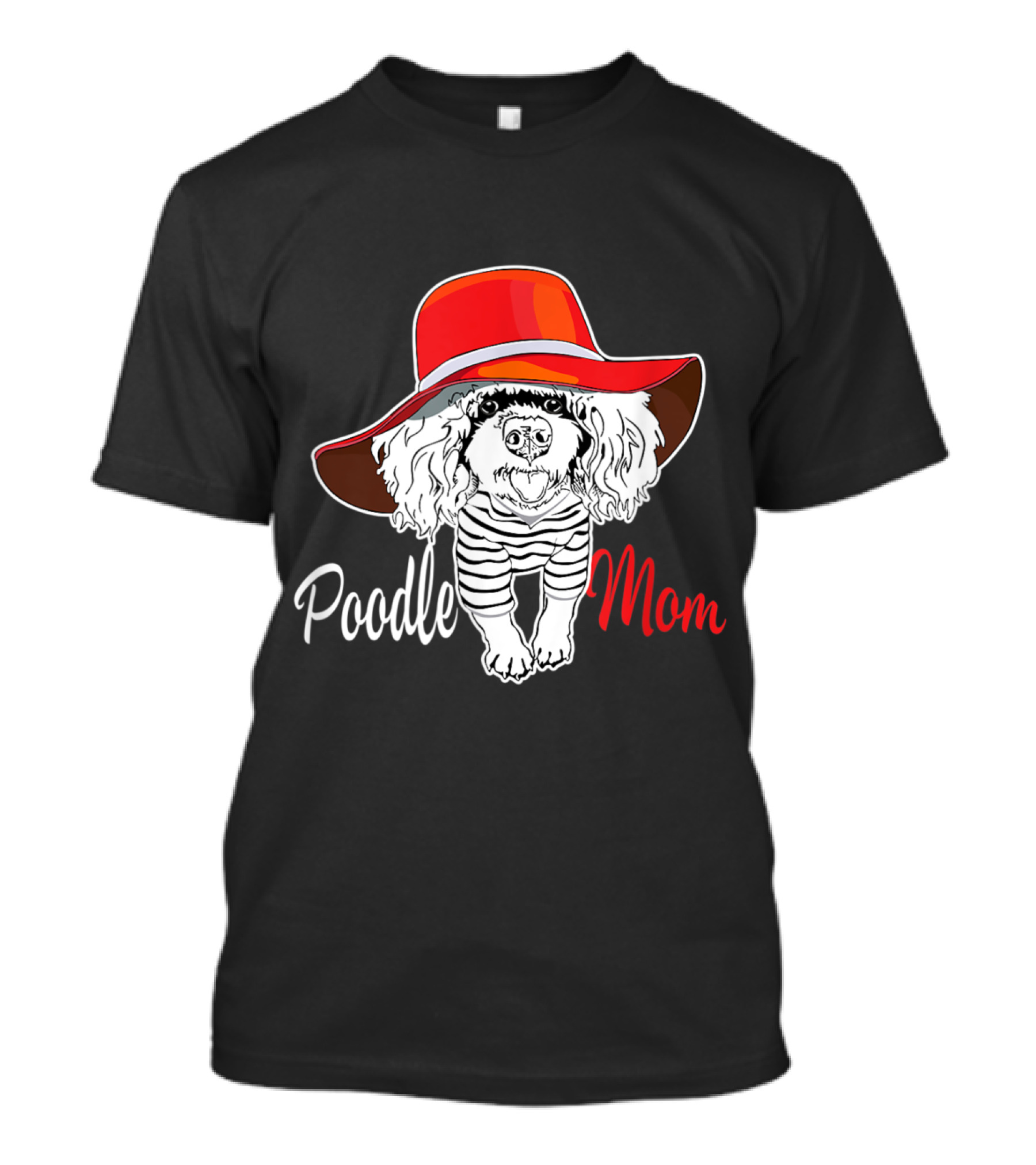 Poodle Mom Red Hat Striped T-Shirt