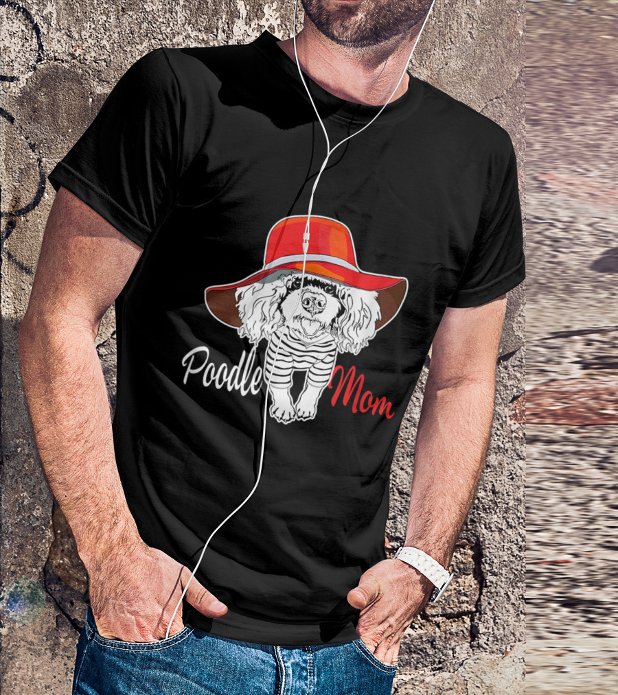 Poodle Mom Red Hat Striped T-Shirt