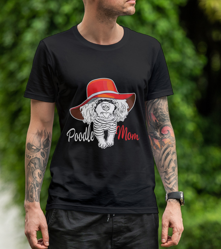 Poodle Mom Red Hat Striped T-Shirt