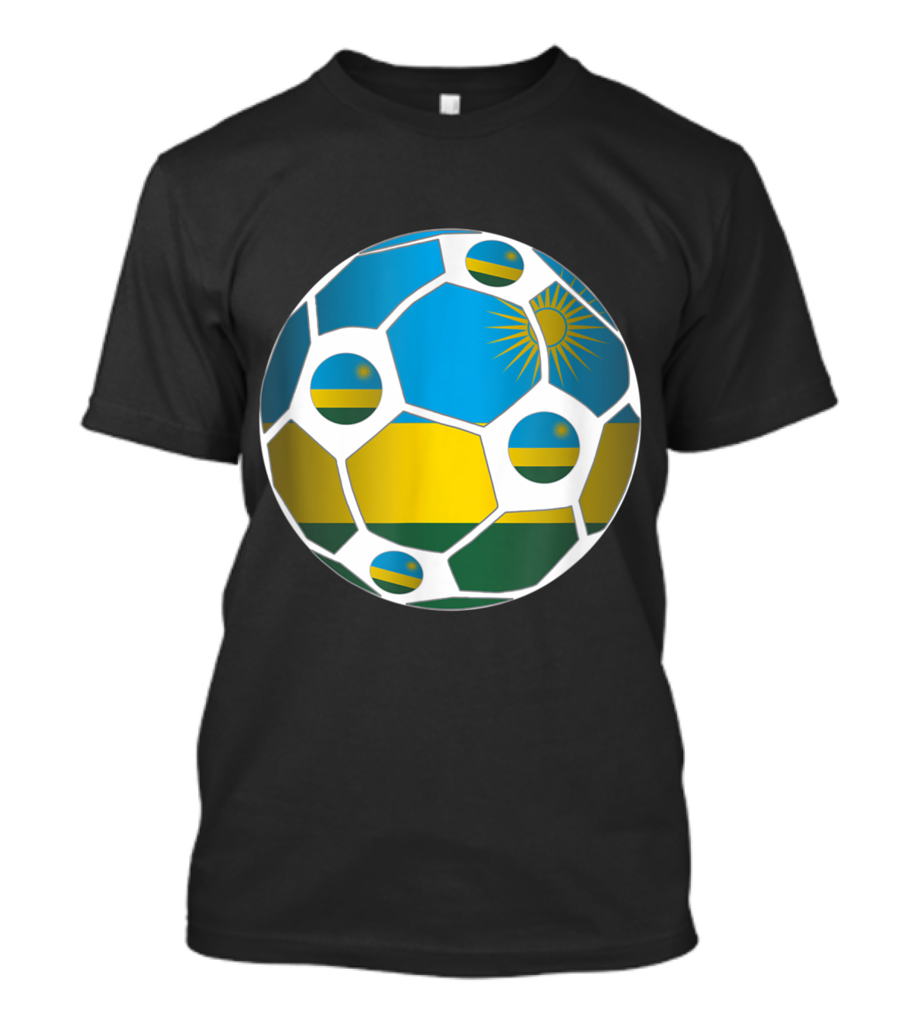 Rwanda Flag Soccer Ball Football Rwanda Blue Yellow Green Flag T-Shirt