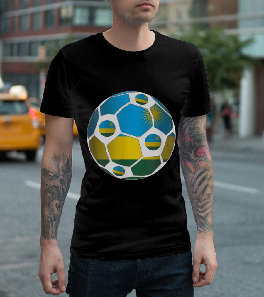 Rwanda Flag Soccer Ball Football Rwanda Blue Yellow Green Flag T-Shirt