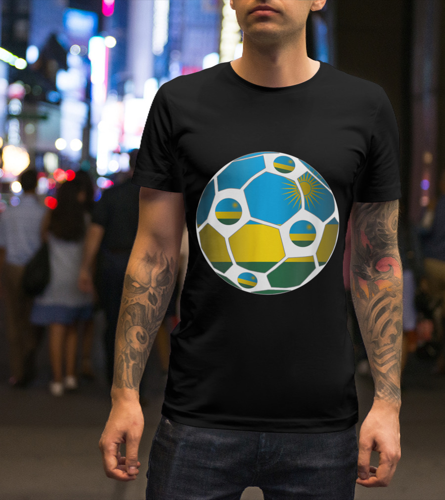 Rwanda Flag Soccer Ball Football Rwanda Blue Yellow Green Flag T-Shirt