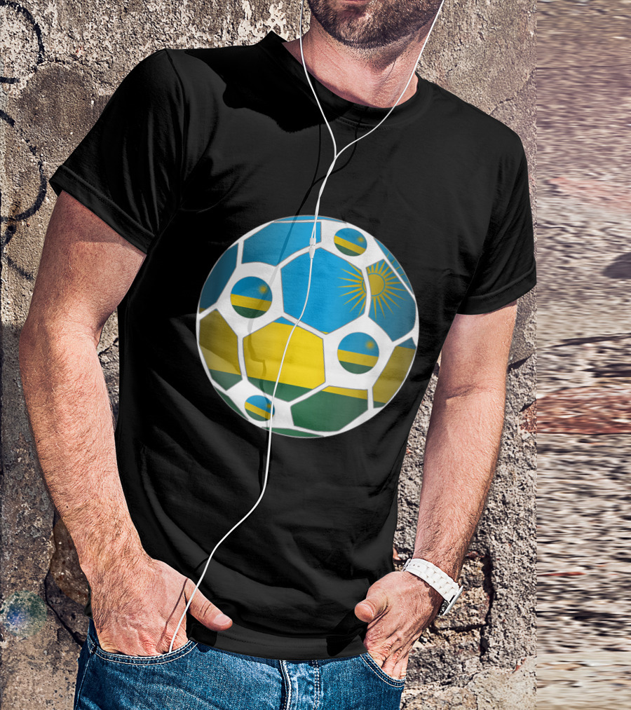 Rwanda Flag Soccer Ball Football Rwanda Blue Yellow Green Flag T-Shirt