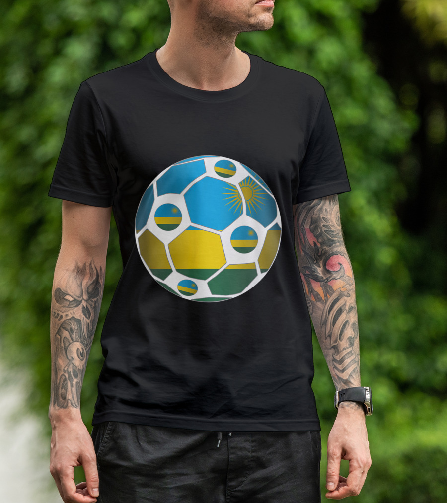 Rwanda Flag Soccer Ball Football Rwanda Blue Yellow Green Flag T-Shirt